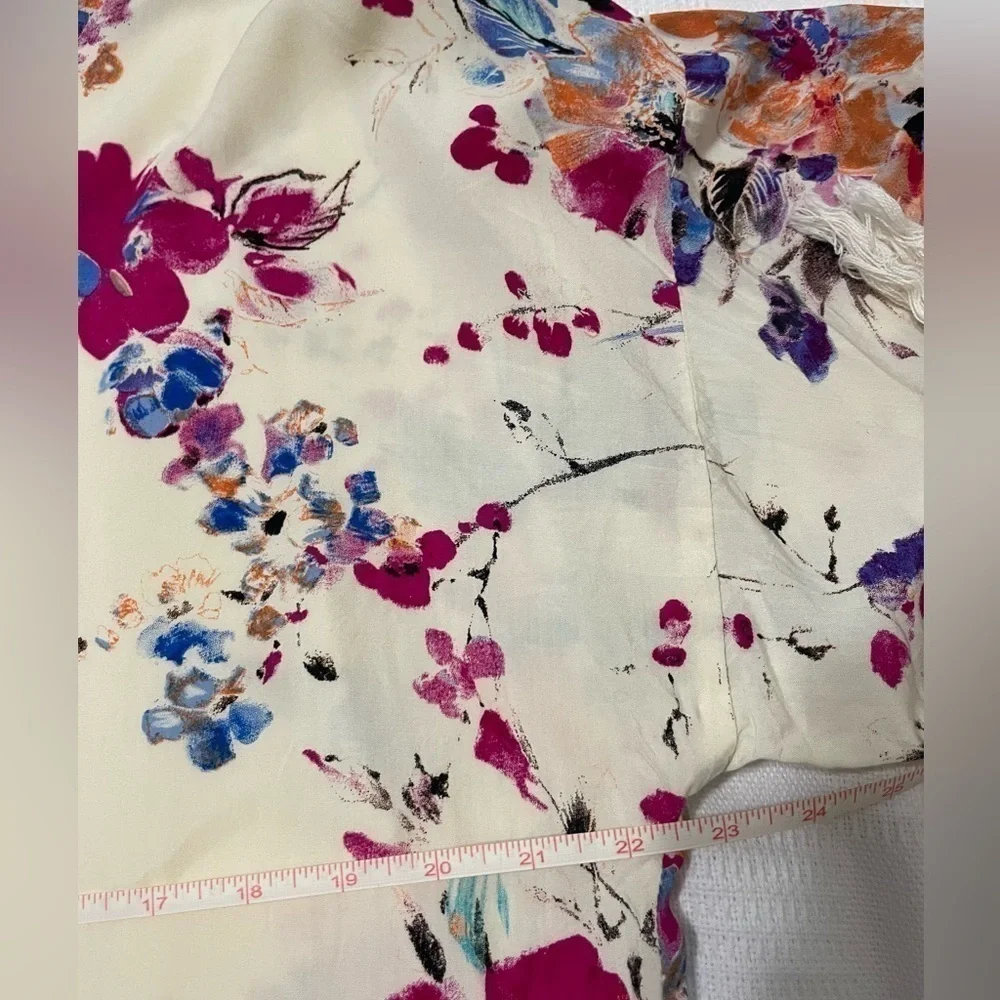 Umgee Cream Colorful Floral Fringe Kimono Women’s sz S